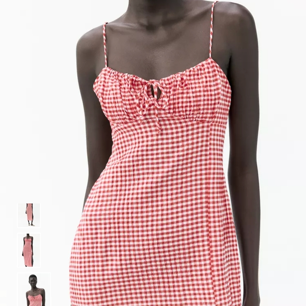 Zara Red Checkered Midi Dress - Picture 3 of 10